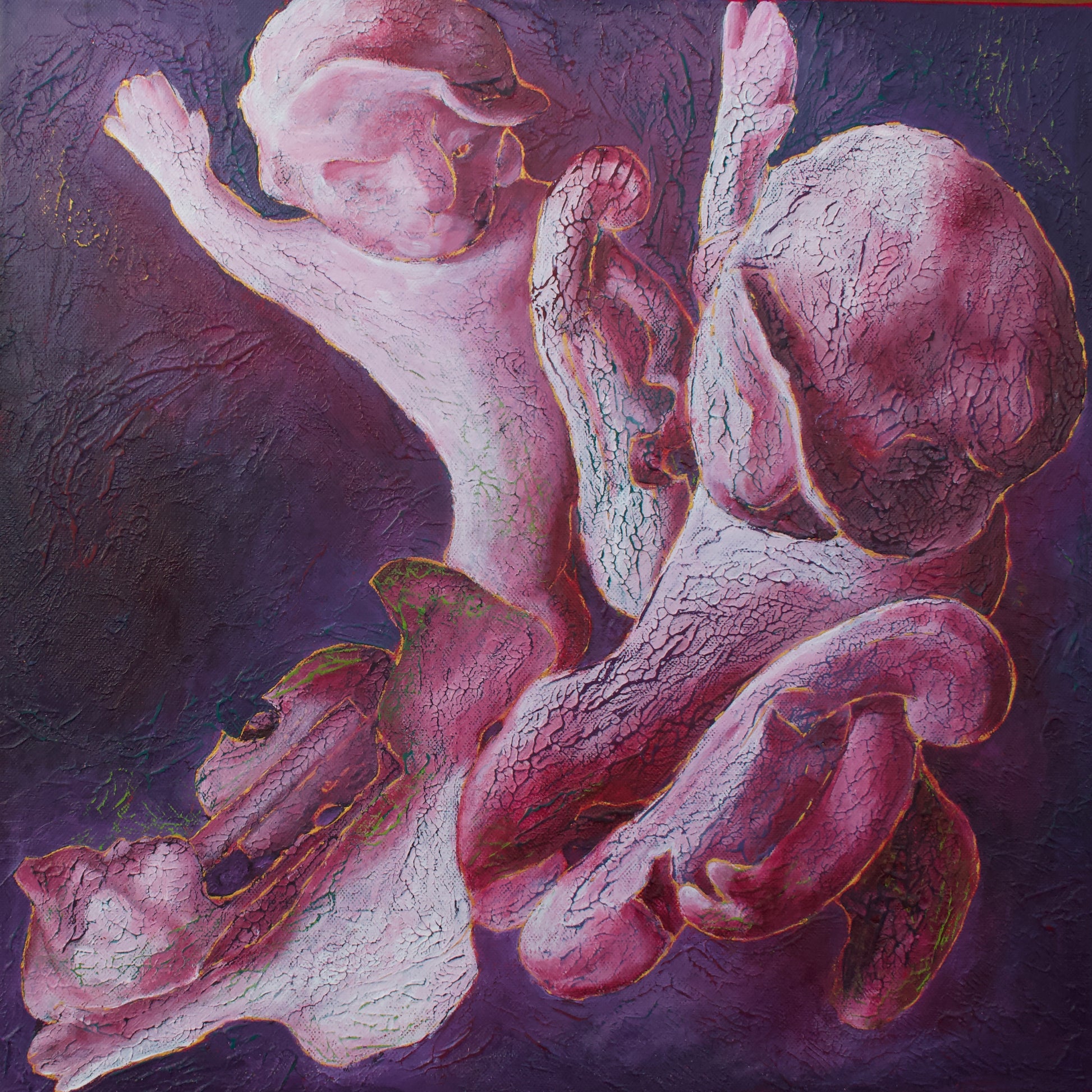 In Step, original acrylic painting by Tanja Gammeljord, depicting a musician and instrument merging into a single expressive form.