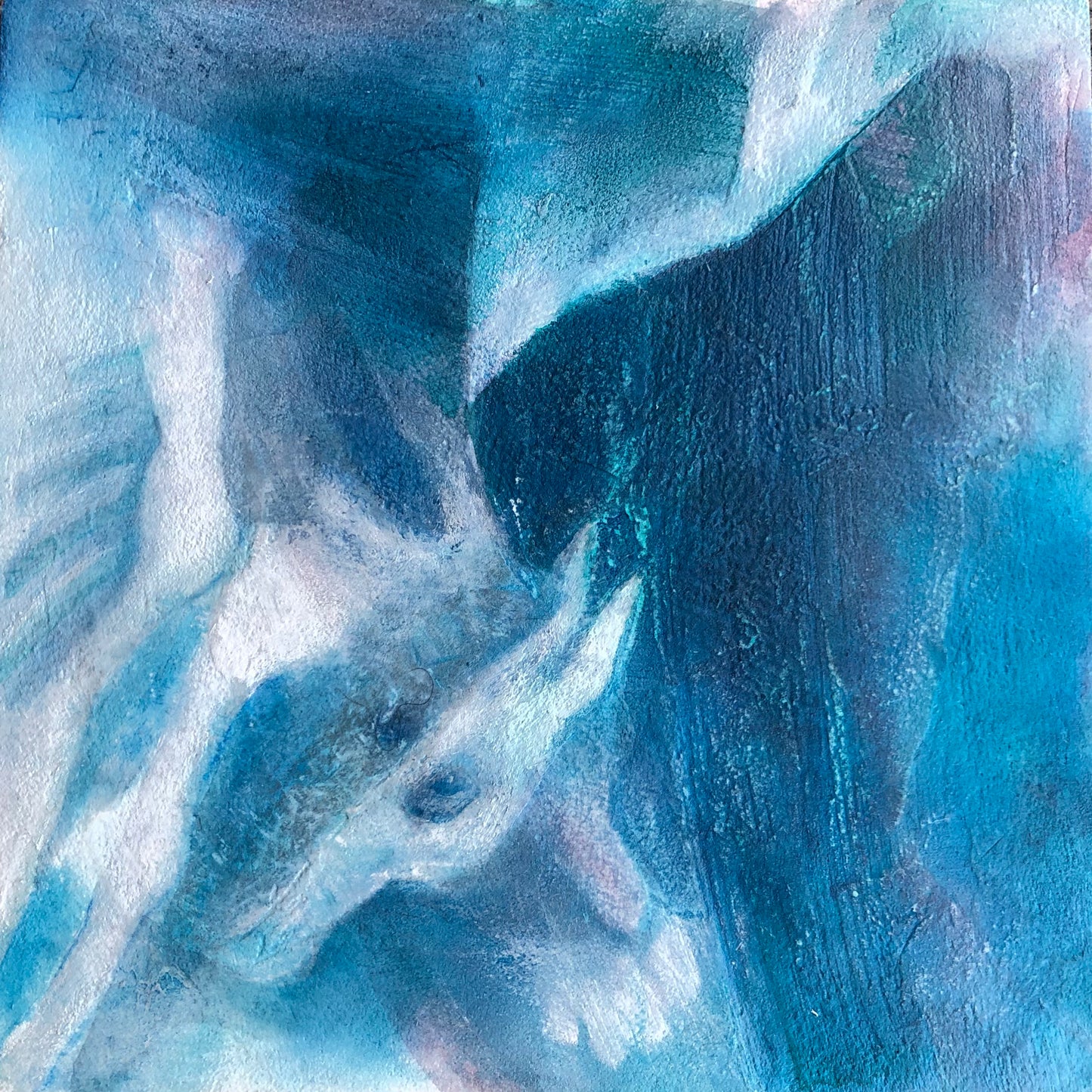 Falling Pegasus, original acrylic painting by Tanja Gammeljord, depicting a winged horse caught between falling and flight.