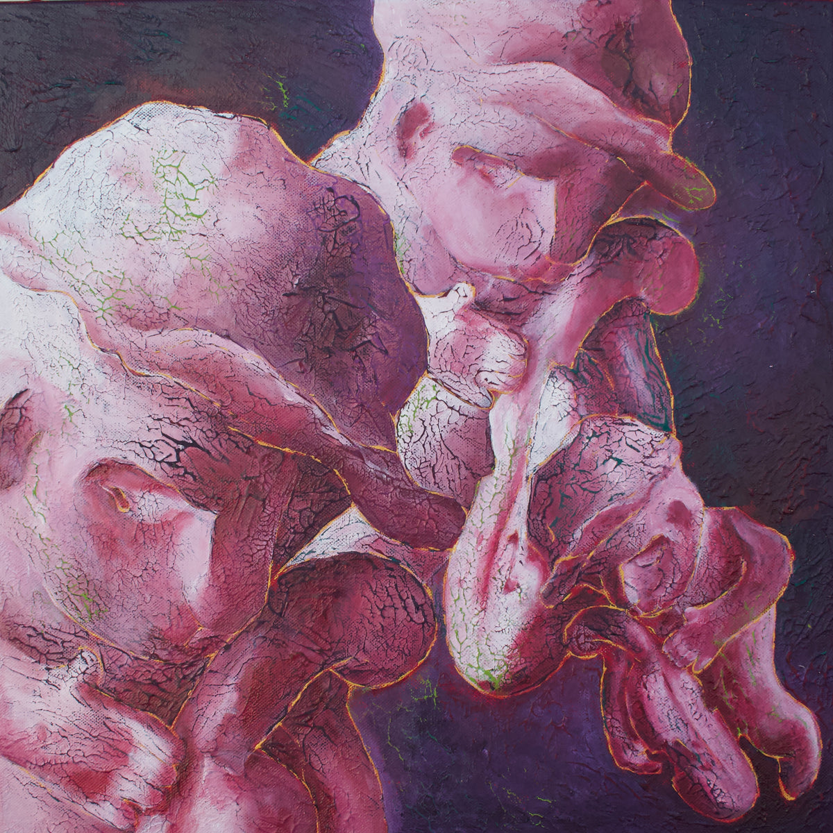 Entangled, original acrylic painting by Tanja Gammeljord, exploring the intimate relationship between musician and instrument through movement and vulnerability.